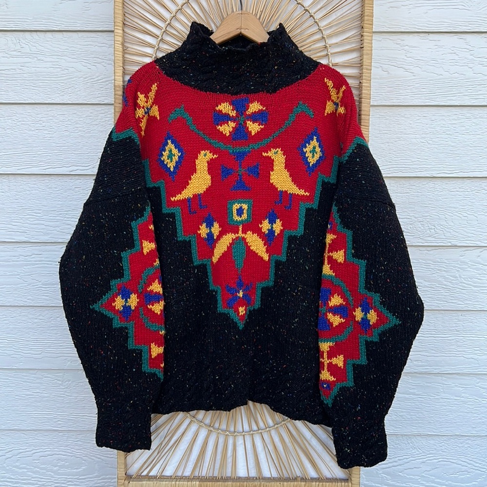 Vintage Liberty Wool Turtleneck Folk Design Made in UK
